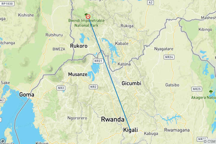 Kaart van 2 Daagse Oegandese gorillatrekking via Kigali