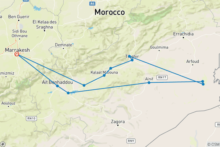 Mapa de Celebración de Año Nuevo en el Sáhara en 4 días Tour privado