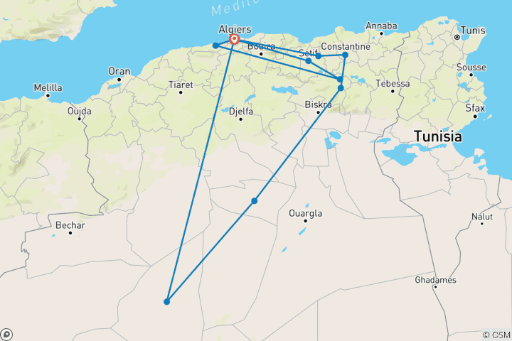 Carte du circuit Algérie - Voyage complet - Désert et culture