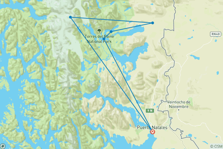 Carte du circuit Patagonie : Circuit 'O' (Service Premium)