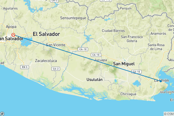 Mapa de Viaje Privado de 5 Días a El Salvador en Familia con Hoteles de 4 estrellas, Coche Exclusivo