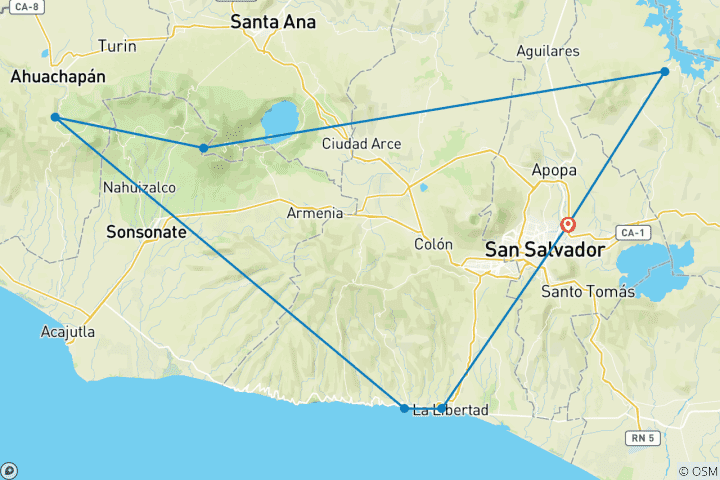 Map of Best of El Salvador 8 Days Tour