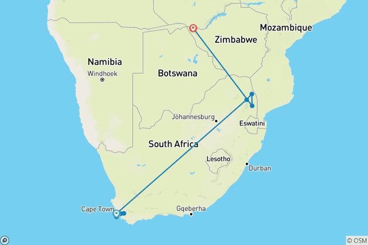 Map of Splendors of Southern Africa - Escorted