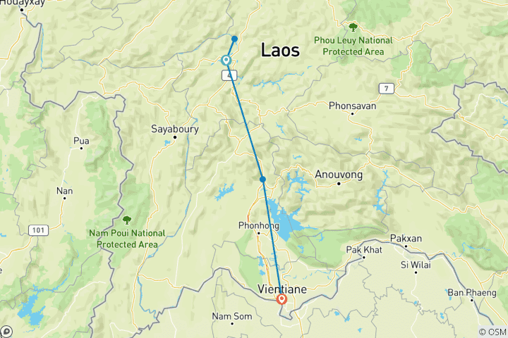 Kaart van Laos avontuur in 12 dagen