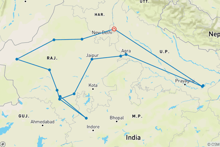 Kaart van Luxe Rajasthan met Varanasi