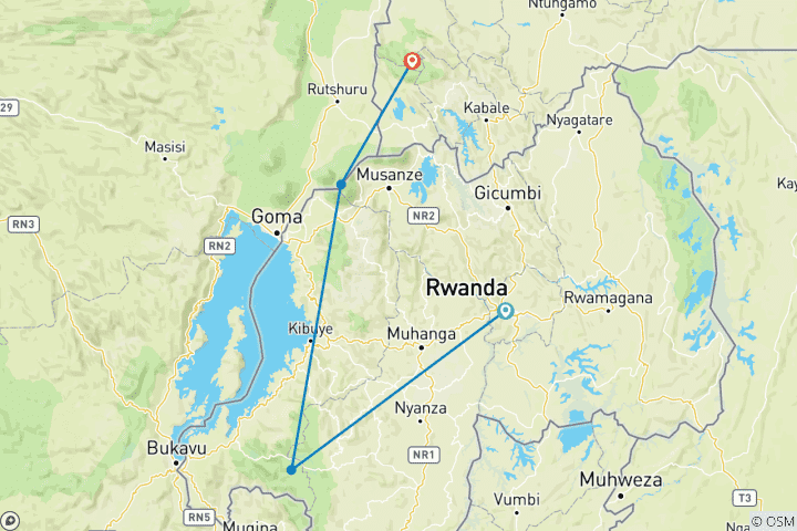 Carte du circuit Randonnée de 7 jours au Rwanda pour observer les chimpanzés et en Ouganda pour observer les gorilles