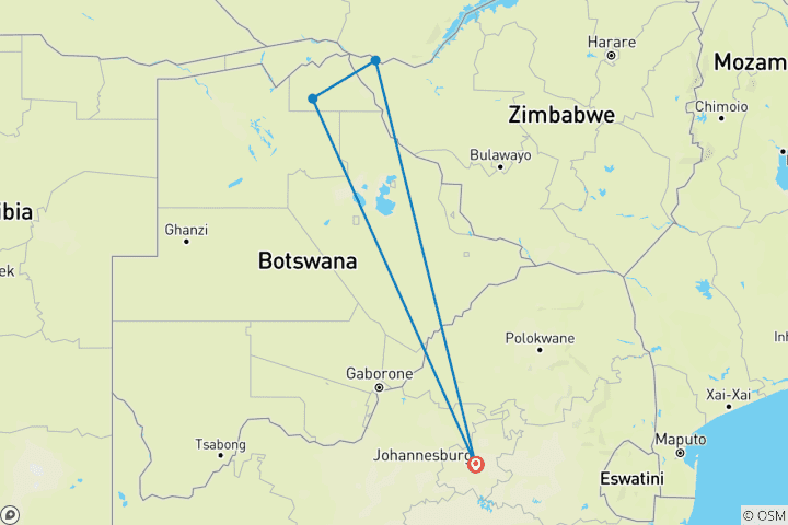 Carte du circuit Victoria Falls & Chobe 5 Jours & 4 Nuits Safari découverte (vols inter-tours inclus)
