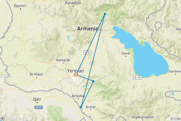 Carte du circuit Circuit sur mesure de 4 jours en Arménie pour les familles, avec guide privé et départs quotidiens