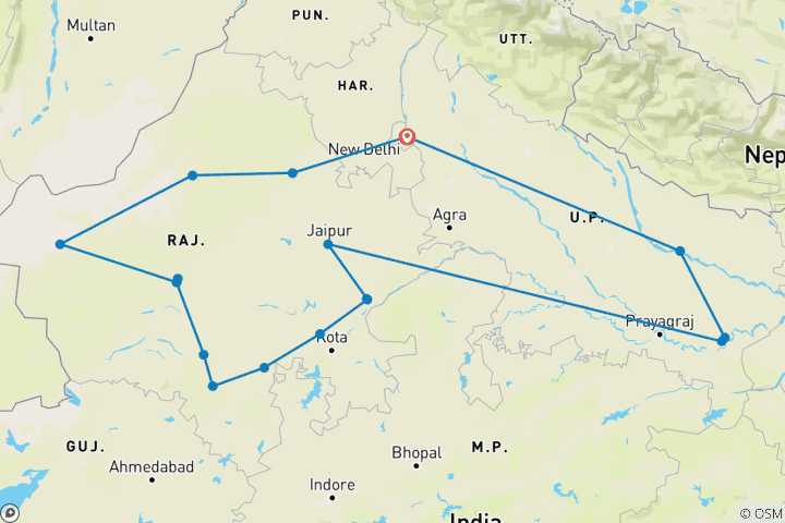 Karte von Luxuriöses Nordindien mit Ayodhya und Ranthambore