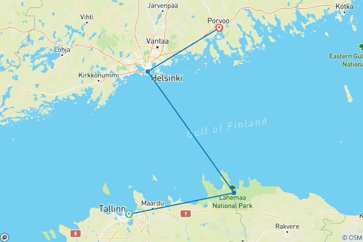 Map of Estonia to Finland Adventure