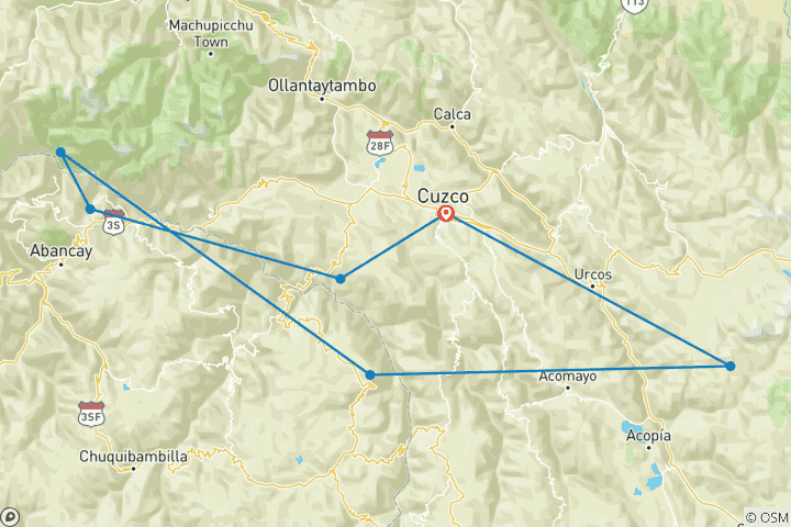 Kaart van 9-daags avontuur: Choquequirao trektocht, regenboogberg en berg Qampa beklimmen