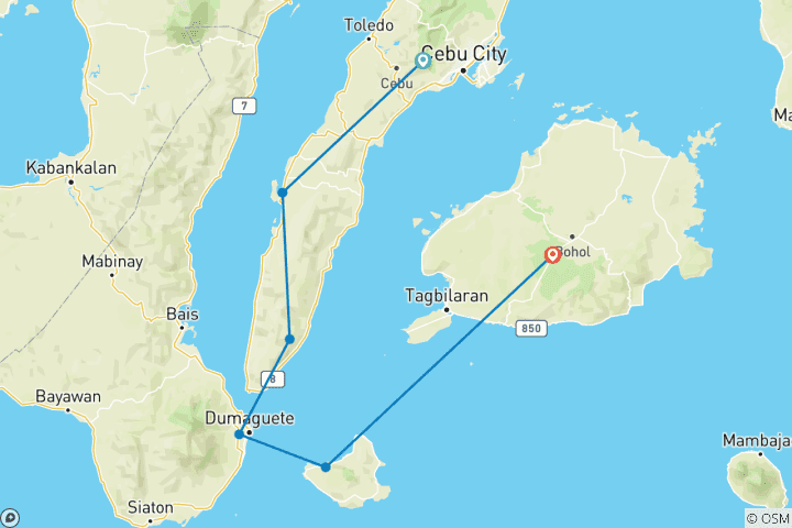 Carte du circuit 13 jours d'excursion sur les meilleures îles des Philippines (guide et chauffeur privés)customizable)