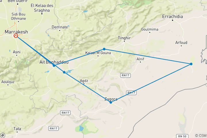 Kaart van Ontdek het zuiden van Marokko - 6 Dagen