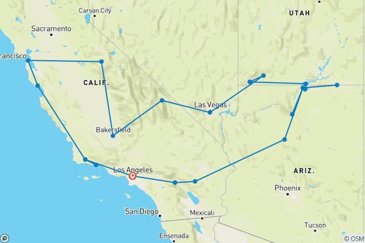 Karte von California Dreamin’: Canyons, Casinos & Coastal Vibes!