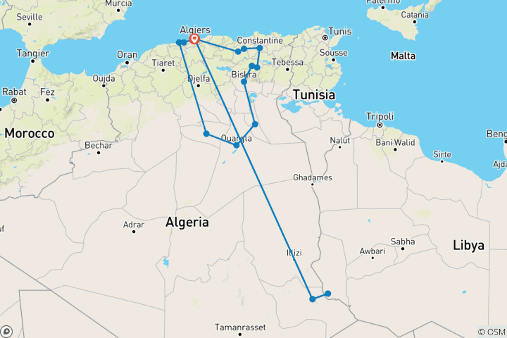 Carte du circuit L'Algérie ancienne et le désert du Sahara