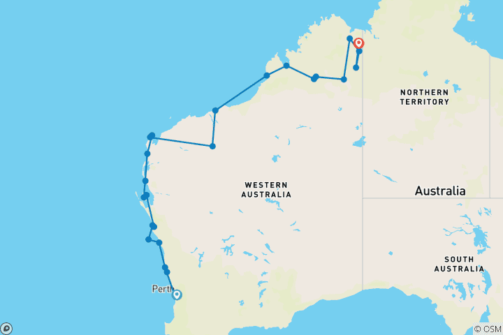 Karte von Perth nach Kununurra Überland