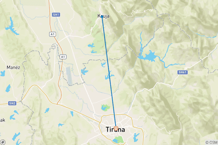 Carte du circuit Circuit d'aventure en 4x4 d'une journée à Tirana, Kruja, Bovilla et Qafshtama