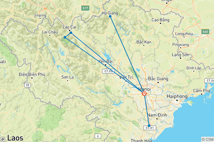 Mapa de Majestad de las Montañas: La Escapada a las Montañas más Impresionante de Vietnam en 10 Días (Sapa, Lazo de Ha Giang, Recorrido en Grupo Reducido por Ninh Binh)