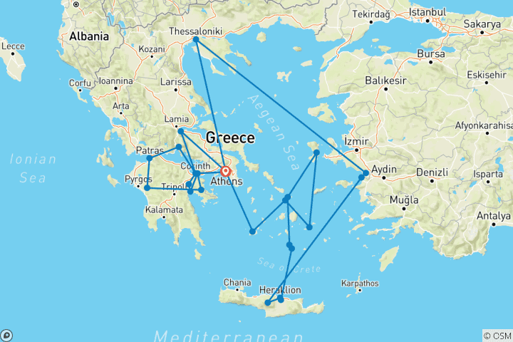Map of Best of Greece (Idyllic, With 7 Days Cruise, Base U S C A, Superior Cabin)