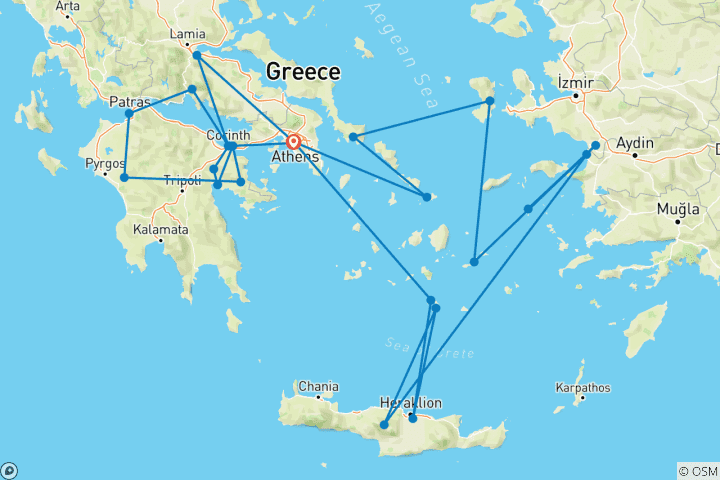Carte du circuit Le meilleur de la Grèce (avec croisière de 3 jours, base U S C A, cabine Premier)