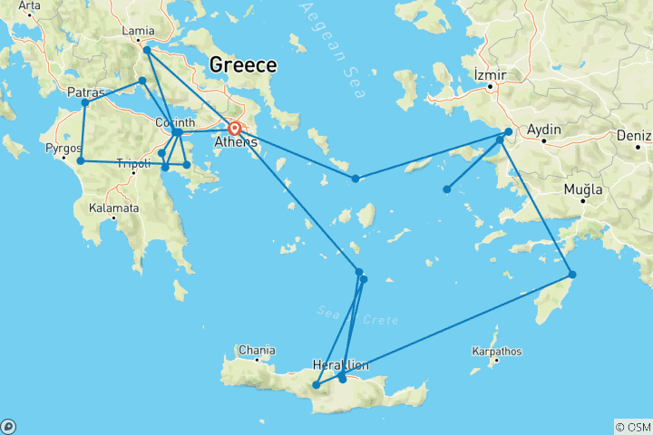 Map of Best of Greece (With 4 Days Cruise, Base U S C A, Superior Cabin)