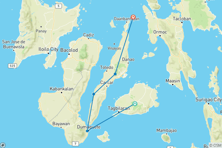 Map of 9 Days Diving in Bohol & Dumaguete & Moalboal & Malapascua (private guide & driver)
