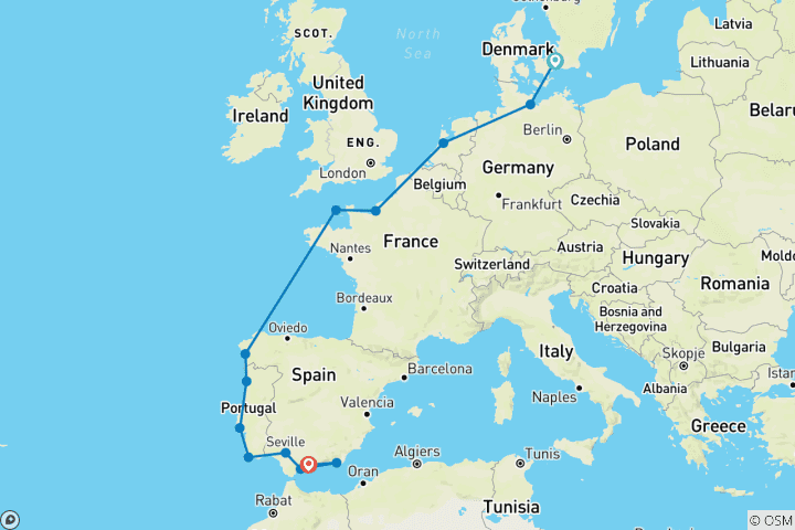 Karte von Ultimative europäische Wunderbares: Nordeuropa bis Iberien