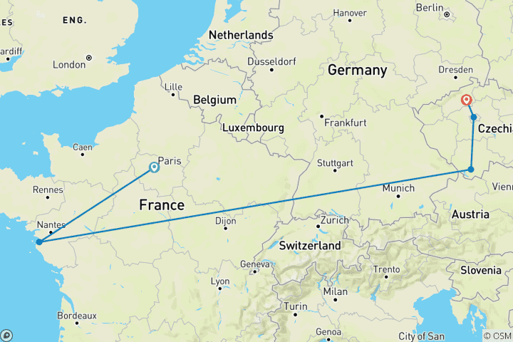 Mapa de Joyas de Europa con París y Praga