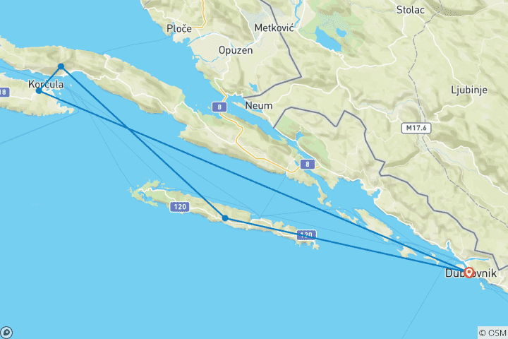 Mapa de Croacia en bici: Viaje gastronómico y enológico por la Costa Dálmata
