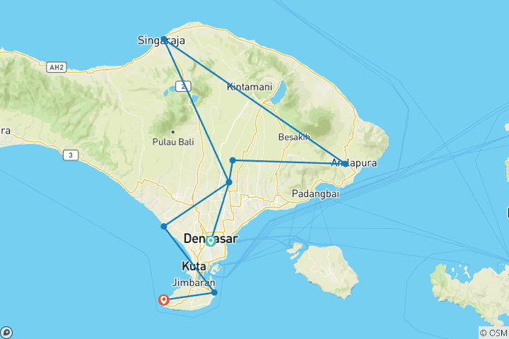 Karte von 7 Tage Best of Bali abenteuer (privater Reiseleiter & Fahrer)