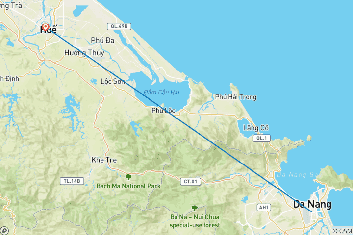 Kaart van Vietnam Middendeel Avontuur 5 Dagen 4 Nachten Hue verkennen- Keizerlijke Citadel- Thien Mu rivier- Khai Dinh Tombe- Da Nang- Motorbike Street Food