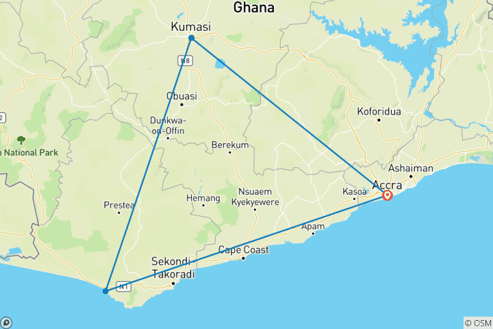 Kaart van Golf & Cultuur in Ghana Gateway 9 Dagen/8 Nachten
