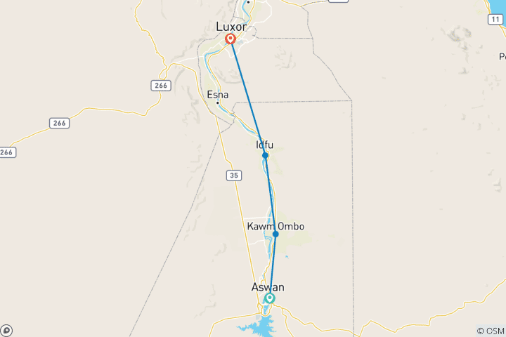 Map of 5-Star Nile River Cruise Explorer Aswan → Luxor (Flight & Cruise Upgrade Available)