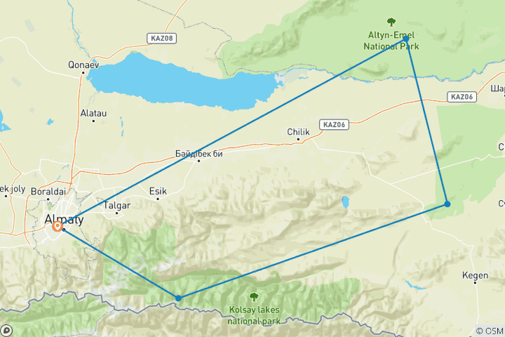 Karte von 8 Tage beste Kasachstan Familienreise, täglicher Start & privater Reiseleiter