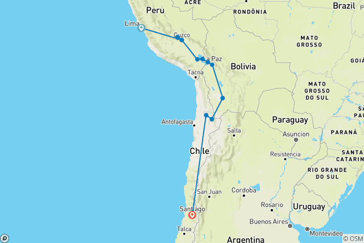 Carte du circuit Circuit Pérou, Bolivie & Chili - 15 jours Altiplano & Atacama