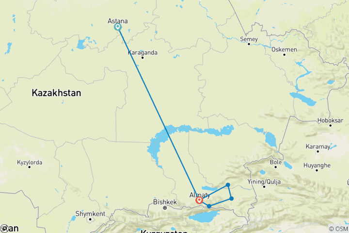 Karte von Maßgeschneiderte 10 Tage klassische Kasachstan-Tour, privater Reiseleiter & tägliche vons