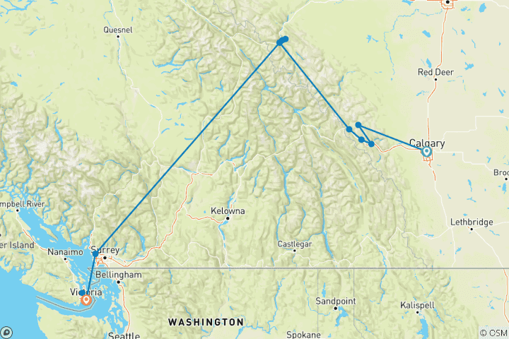 Carte du circuit Merveilles festives Calgary → Victoria (2026)