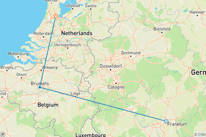 Carte du circuit Francfort, Bruxelles et Amsterdam en 9 jours