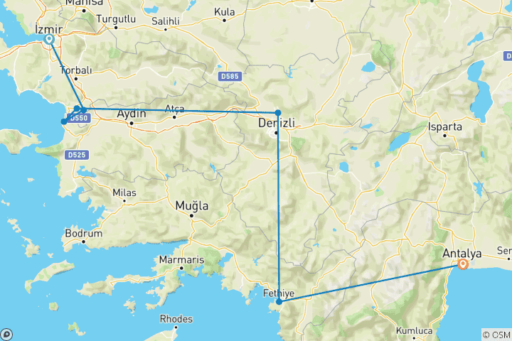 Carte du circuit Circuit de 8 jours en Turquie égéenne et méditerranéenne : D'Izmir à Antalya