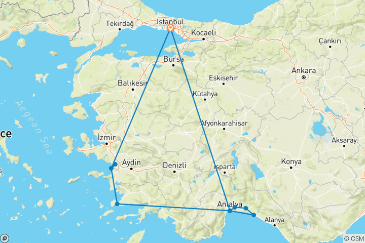 Carte du circuit Circuit de 10 jours à Istanbul, en mer Égée occidentale et en Méditerranée - Là où la culture rencontre le littoral
