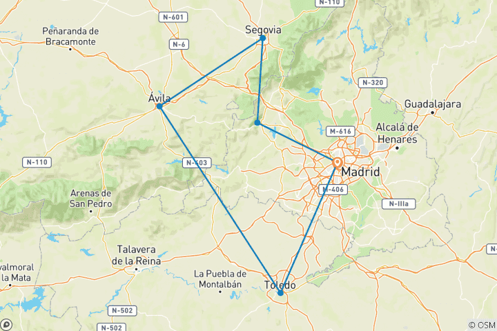 Map of 7 Days in Madrid: Echoes of Empire: Madrid, Ávila & Segovia