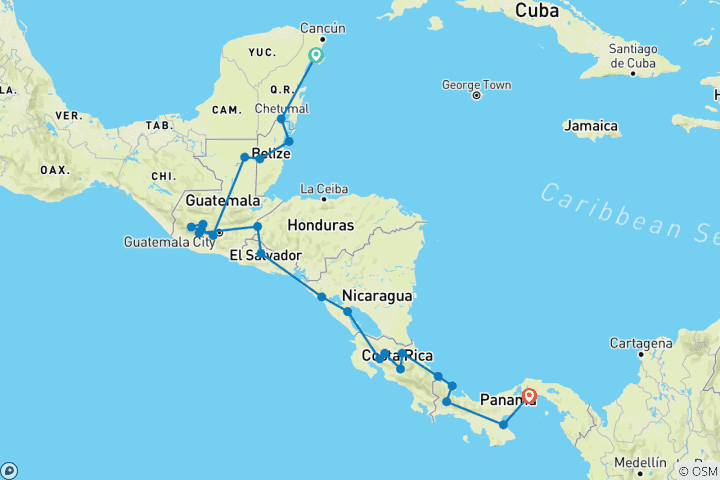 Map of Best of Central America (23 destinations) (59 destinations)