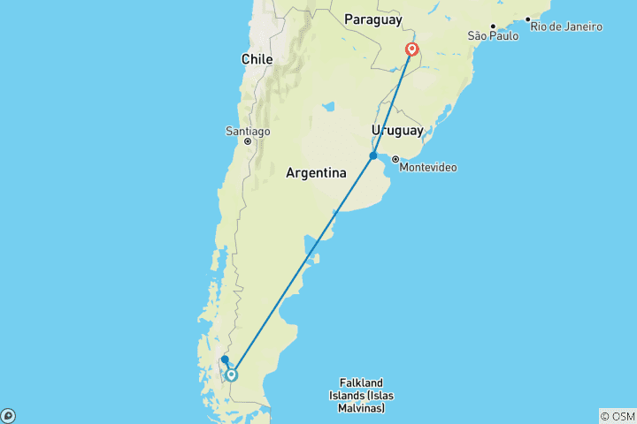 Map of Argentina - Calafate, Buenos Aires and Iguazú - 10 days