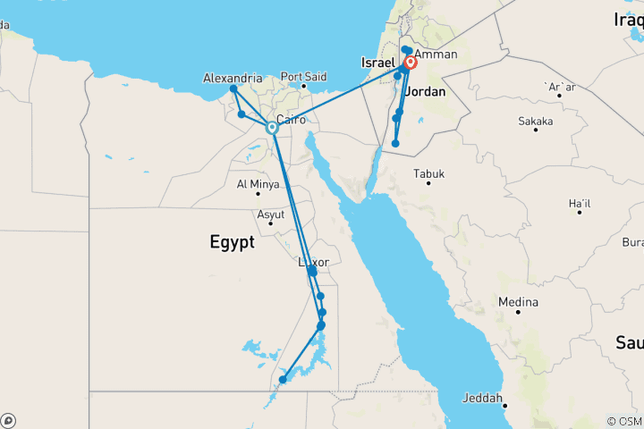 Kaart van Hoogtepunten van Egypte en Jordanië (kleine groep)