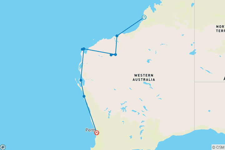 Map of West Coast Discovery by 4WD Broome to Perth 11 days - 2026 (2026)