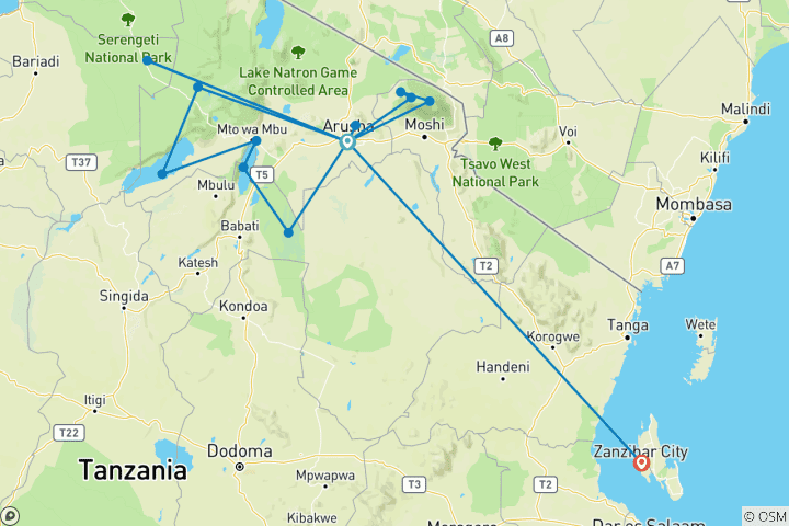 Carte du circuit Safari d'exploration culturelle à Zanzibar