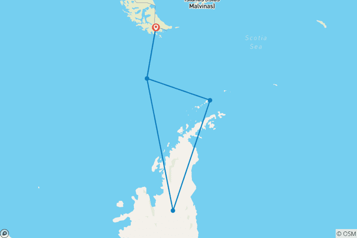 Carte du circuit Îles Shetland du Sud et péninsule Antarctique avec options de restauration halal