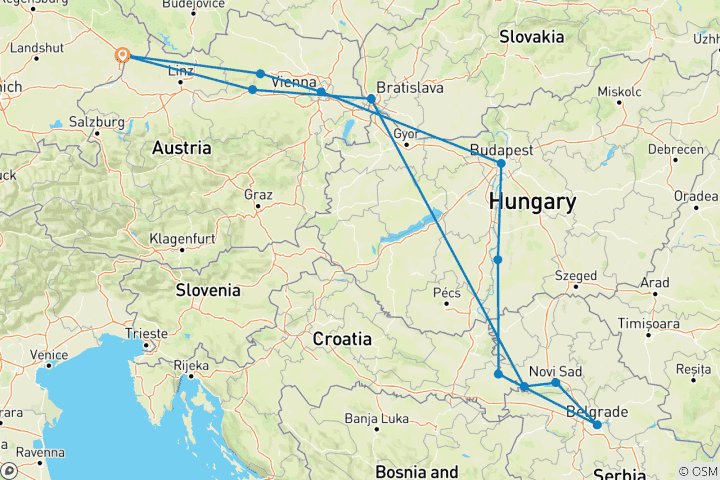Karte von Donau Intensiv 2026 (12 Destinationen)