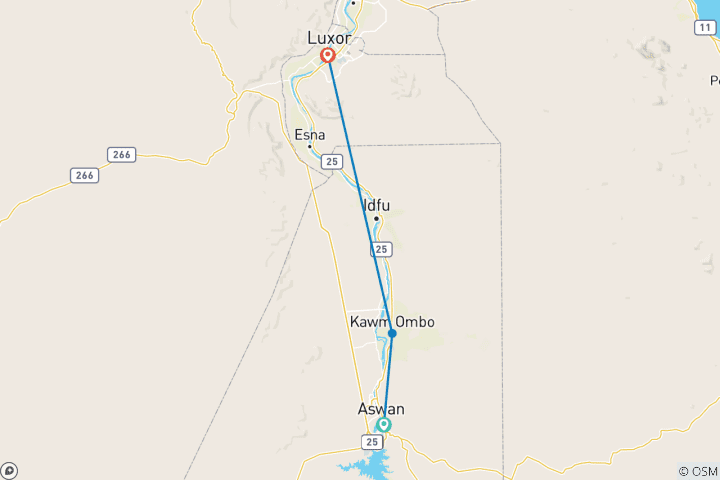 Kaart van 4-daagse Jaz Kroonprins Nijlcruise vanuit Aswan: Een luxe reis