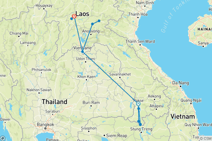 Mapa de 11D Viaje de Vacaciones Culturales por Laos